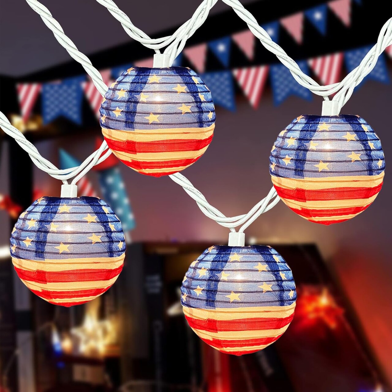 8.5FT Waterproof Nylon DIY American Flag Lantern String Lights
